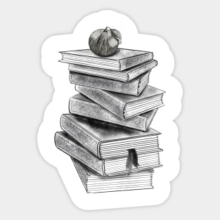 Black and White Stack of Books Sticker